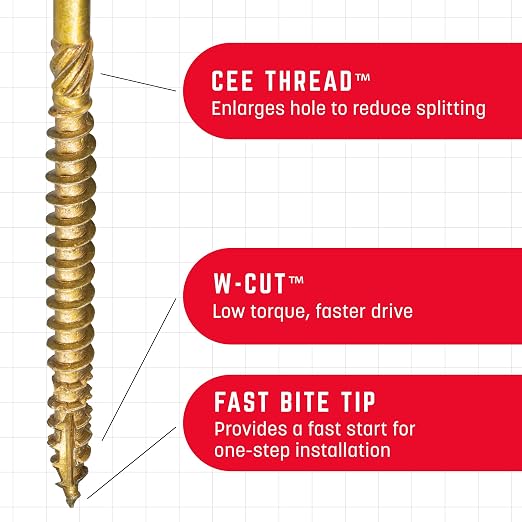 GRK Fasteners RSS 5/16 x 3-1/2 Inch, Structural Screws, 500 PCS, Rust Resistant Climatek Coating, Heavy-Duty Framing & Decking Screws, Fast Bite Tip, Star Drive Recess, Gold