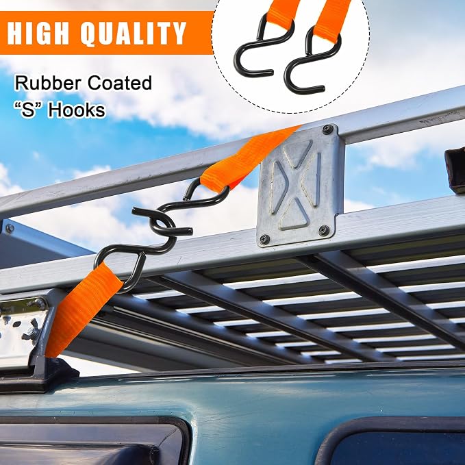 Riakrum 16 Pcs Cambuckle Tie Down Straps 1763lbs Break Strength Securing Straps 1'' x 15 ft Cambuckle Tie Downs with S Hook for Motorcycle, Kayak, Car, Truck, Boat Moving, Securing Cargo (Orange)