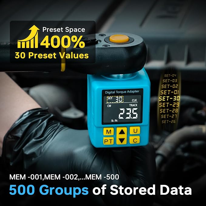 Upgrade Digital Torque Adapter, (±1% Accuracy, 12.5-250Ft-lb), 1/2" Digital Torque Wrench Adapter for Car, Versatile Meter - Smart Alert | Peak/Track | Preset | Store/Delete, for Automotive(340N.m)
