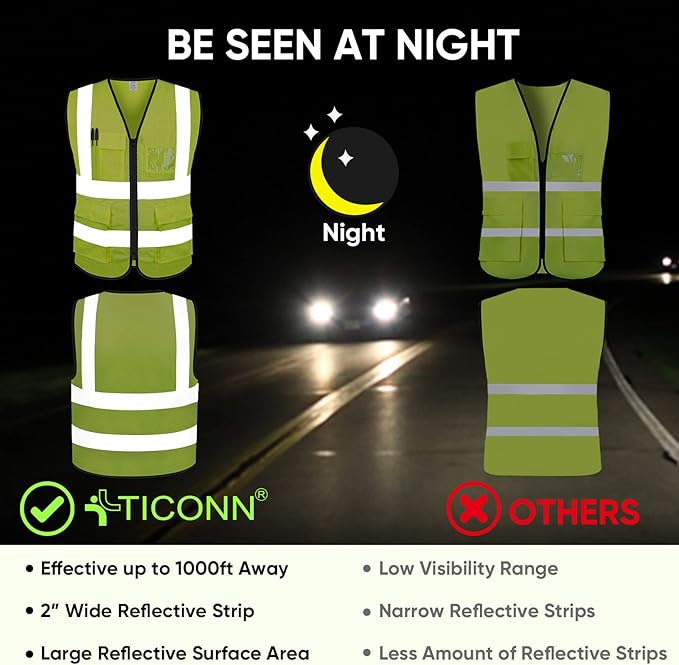 TICONN Reflective Safety Vest (1PK,L) + Adjustable Weighted Vest 4-10lbs