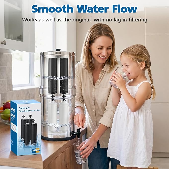 Water Filter Replacement Compatible with Ber-key ® BB9-2 Gravity Water Filter System, High-Efficiency Coconut Shell Activated Carbon for 250+ Contaminants, 4 Pack Black Carbon Filters