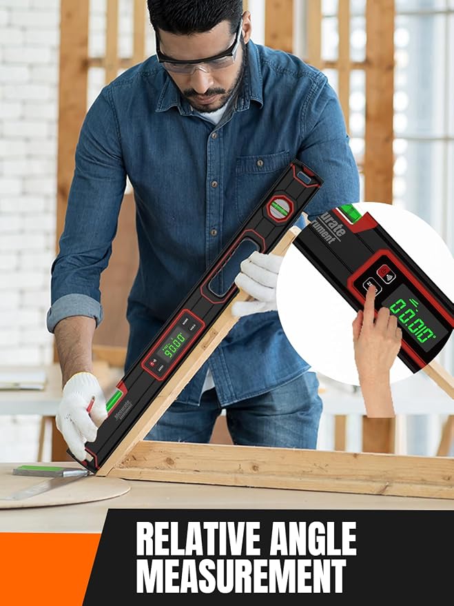 Mecurate 16-Inch Digital Level, Portable Electronic Angle Finder with Backlit Display, ±0.1° Accuracy, Magnetic Base, 4 Measurement Units, Compact Torpedo Smart Level Tool for DIY & Professional Use