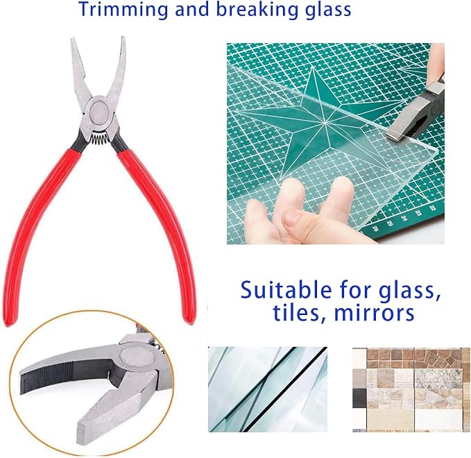 Tayfeim Glass Cutters Tools Set Glass Cutting Tool kit Glass Cutter Glass Running Pliers Breaker Grozer Pliers Stained Glass Tools with Curved Jaws Zipper Package