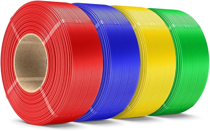 SUNLU 4KG PLA Plus Filament Refill 1.75mm, 1000g PLA+ Filament Bundle 4 Packs, 3D Printer Filament Refill for Reusable Spools, Fit for Most Brand Spool. 1KG/Roll, Red+Klein Blue+Yellow+Green