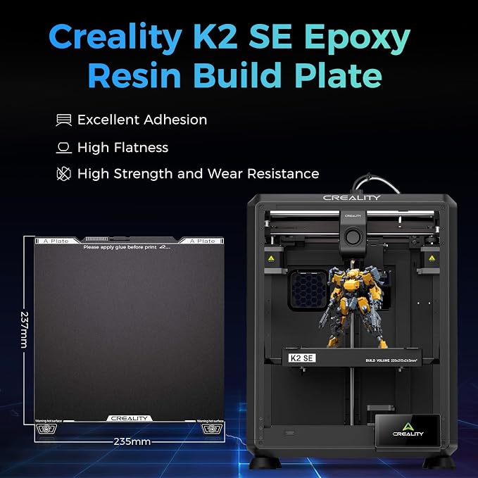 Creality K2 SE Build Plate, Epoxy Resin Platform 235*237mm with Nozzle Wiper, Spring Steel Plate, Wear Resistance Flexible Print 3D Printer Platform for Creality K2 SE 3D Printer, Excellent Adhesion