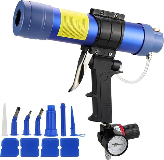 Pneumatic Caulking Gun, 310ml Dripless Sausage Silicone Caulking Gun, Air Powered Glass Glue Sealant Gun Applicator Tool, with Pressure Gauge & Regulator, for Filling and Sealing