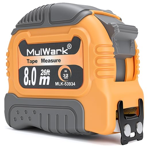 MulWark Wide Tape Measure 25 ft, Double Secure Blade Lock Tape Measure Retractable with Stop Button, Both-Side Metal Blade, Magnetic Hook for Construction, Carpenter, Architect, Woodworking