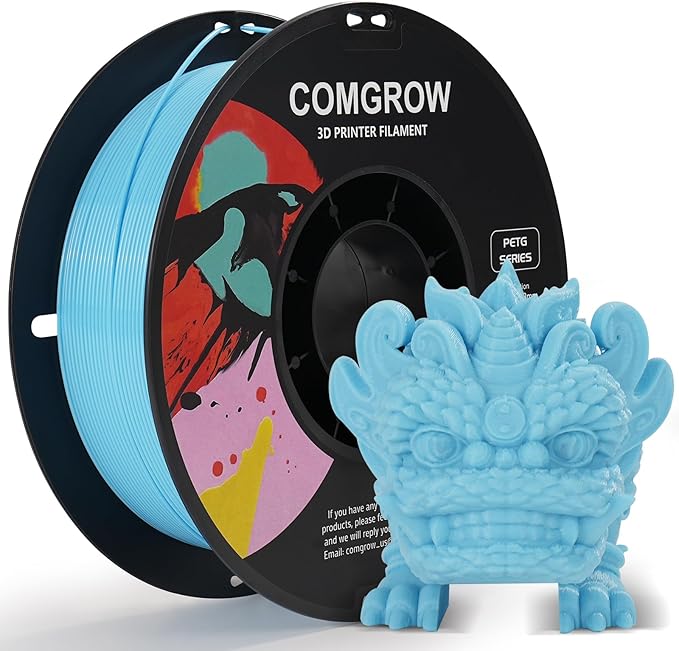 Comgrow PETG 3D Printer Filament 1.75mm, High Precision and Tough 3D Printer Filament 1kg (2.2LBS), Dimensional Accuracy +/- 0.02 mm, Fit Most 3D Printers Light Blue