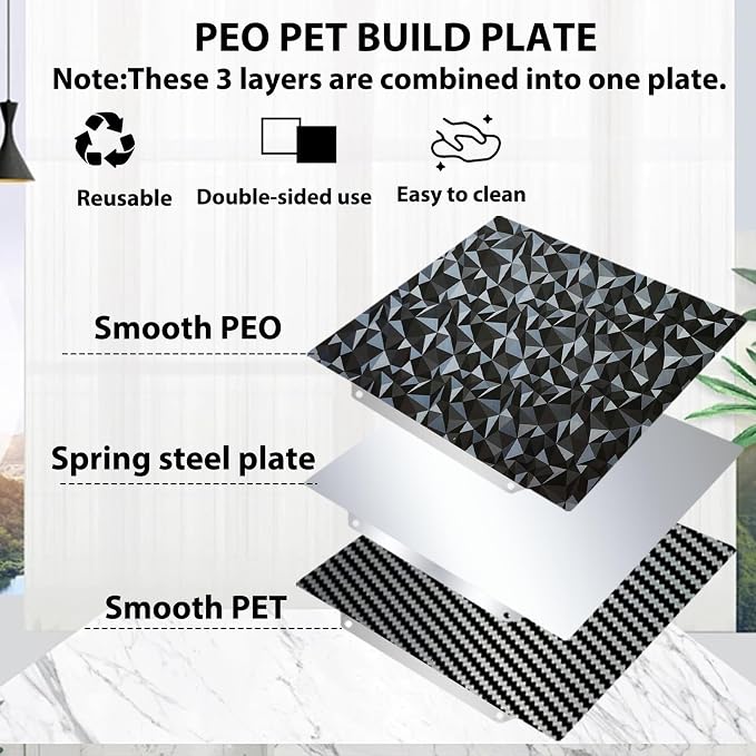 PEO PET Build plate for AD5X/5M/5M pro/Ender 3/3 Pro/Ender 3 S1/Ender 3 V2 Neo/Ender 3 Neo, Diamond PEO+Carbon Fiber PET Spring Steel Sheet 235 x 235 mm for Flashforge 3D Printer Platform