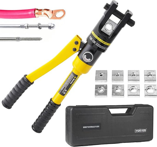 Cable Lug Crimping Tool, 8 AWG to 250 MCM Hydraulic Plier, 12 Ton Hand Crimping Tool for Wires, Terminal, Lug, Crimping Tool Kit with 8 Dies