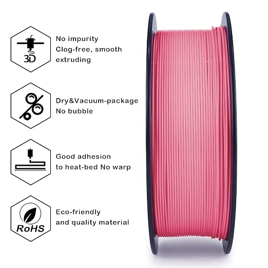 ZIRO PLA Filament 1.75mm, Pure Color 3D Printer Filament, PLA PRO Basic Color Series, 1.75MM 1KG Spool, Fit Most FDM Printers, Pink