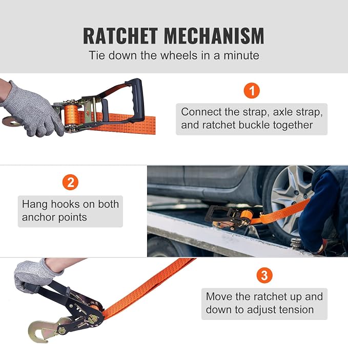 VEVOR Ratchet Tie Down Straps Kit, 2" x 120" Tire Straps, 5512 LBS Working Load, 11023 LBS Breaking Strength, Car Tie Down Straps with Snap Hooks for Passenger Car, Truck, Trailer, 4-Pack