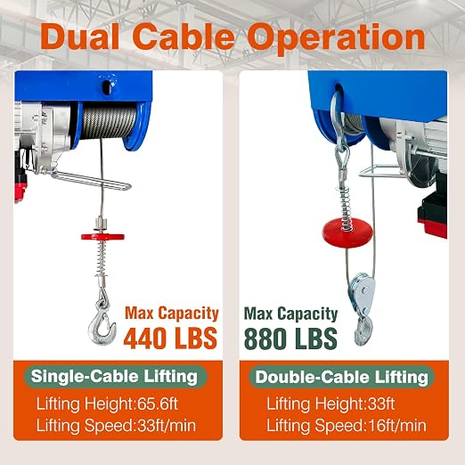 880lbs Lift Electric Hoist,Wireless/Wired 2 in 1,110v Electric Hoist Winch,Electric Hoist with Remote Control,with 33/66FT Lifting Height,for Garage,Factories,Warehouses,Construction Site
