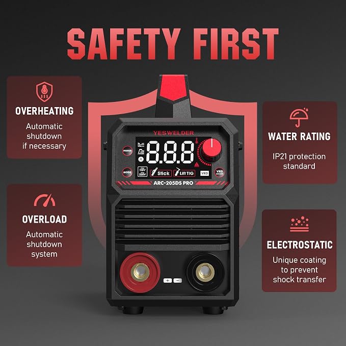 YESWELDER 205Amp Stick Welder Large LED Display, Digital Inverter IGBT ARC Welding Machine, 110V/220V Dual Voltage Hot Start Portable MMA Welder Machine, Arc Force