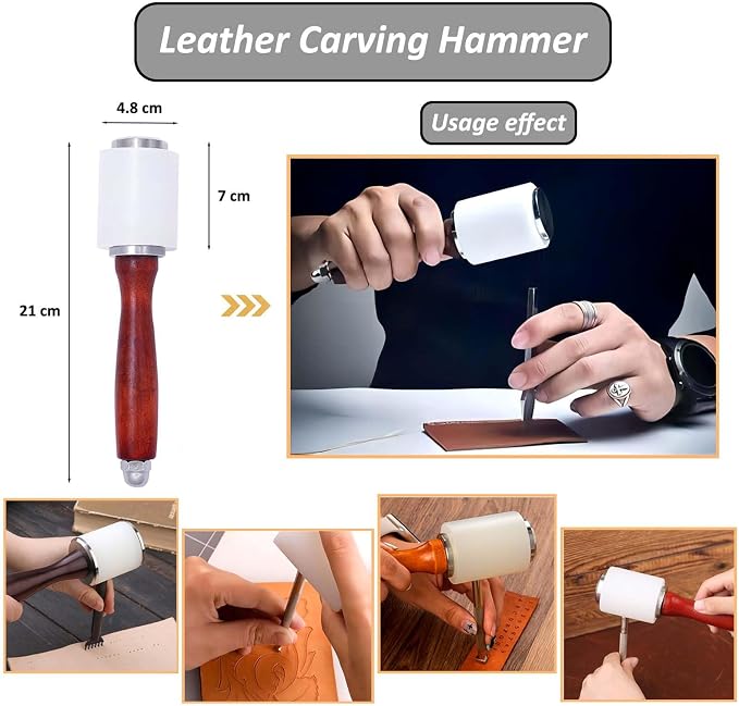 Leather Stitching Hole Punch Tool Set, Carving Hammer 3mm 1/2/4/6 Prong Punch Chisel Round Hole Punch for Belt Watch Band Rubber Leather DIY Crafts