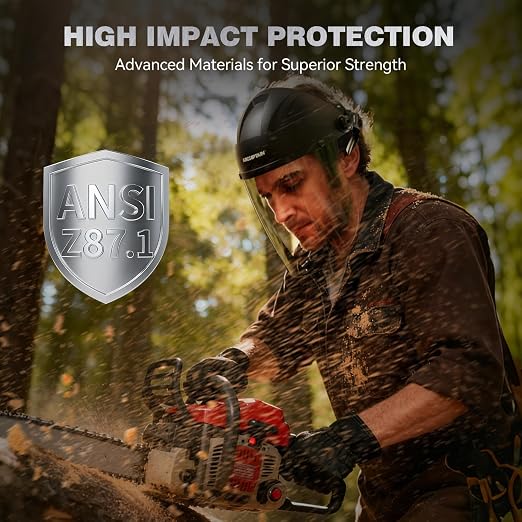 ARCCAPTAIN Face Shield for Grinding and Cutting, Full Face Impact Resistant Mask with Adjustable Ratcheting Headgear, Polycarbonate Visor, ANSI Z87.1 Certified for Industrial Work
