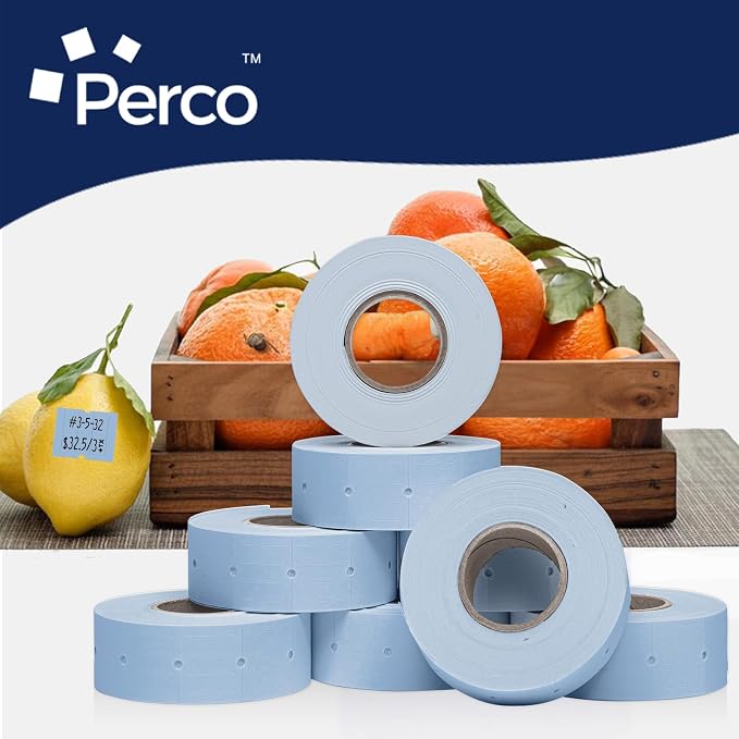Perco 2 Line Blue Labels - 6,000 Blank Price and Date Gun Labels for Perco 2 Line Price and Date Guns - 8 Rolls, 1 Sleeve - Made in USA