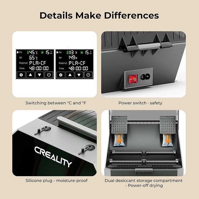 Creality Filament Dryer Box,Dual-Spool Creality Space Pi Filament Dryer Plus with 360° Fast Heating & PTC Heater,4" Touch Screen,Compatible PLA,Silk PLA,ABS,PETG,TPU,Nylon,ASA,PC,PA & More