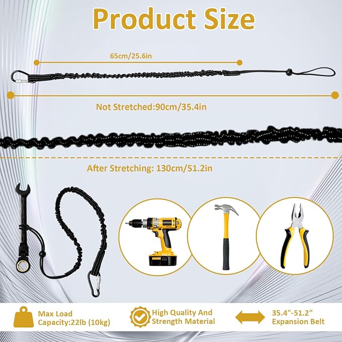 Tool Lanyard 5 Pack, Retractable Tool Tether with Aluminum Screw Lock Carabiner and Adjustable Loop End, Heavy Duty Safety Fall Protection Tool Leash for Construction Scaffolding Roofing