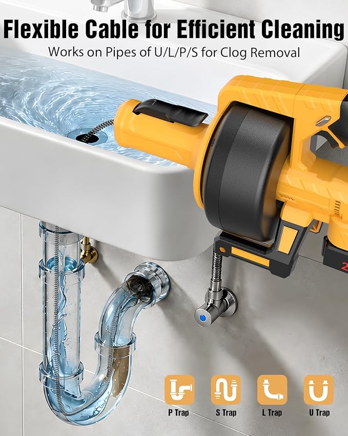 Ublue 21V Cordless Electric Drain Auger, 25Ft Auto Feed Drain Snake for Clog Remover with 2.0Ah Battery, Plumbing Snake for Sink Toilet Bathroom Shower Pipes 3/4"-2.95", Included Bag Gloves Rag