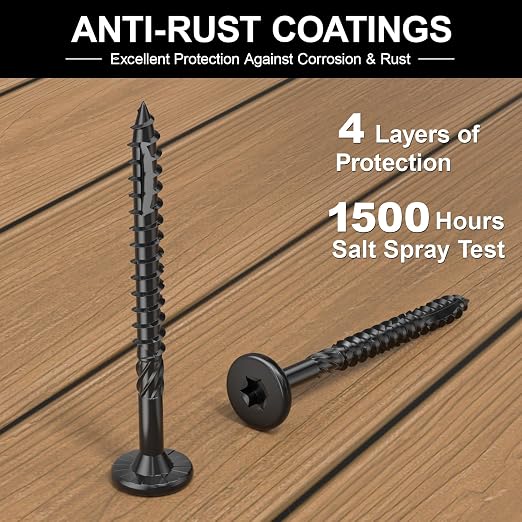 FMhotu #14 Heavy-Duty Wood Screws, Star Drive Deck Screws, Rust Resistant Timber Screws for Timber/Log/Landscaping Wood (4-1/2 Inch,100Pcs,Black)