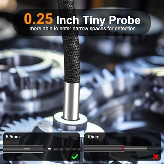 360° Articulating Borescope with 0.25 in Slim Probe, 5" HD 4-Ways Industrial Endoscope Camera with Light, Articulated Flexible Snake Camera for Plumbing & Machinery Inspection