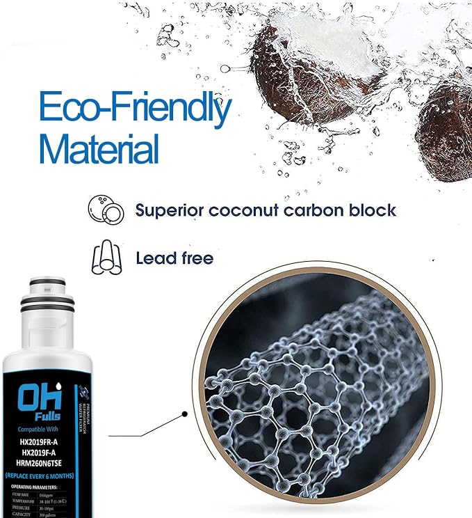 HX2019FR-A HX2019F-A Water Filter Replacement, Compatible with Hisense HRM260N6TSE HRFD560SW HRCD585BW HRFD634BW HRCD650BW HRCD586TBWB Mora MRM260N6TSE, 2-Pack