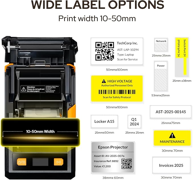 Makeid EP53 Portable Industrial Label Maker, 2" Print Head Bluetooth Printer, Mobile APP & PC Editor Compatible, 2600mAh Li-ion Battery. Comes with 1" H x 2" W Label, Rugged Design for Tough Job Sites
