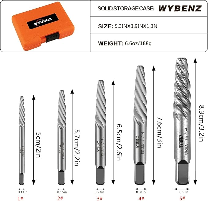 5Pcs Screw Extractor Set Spiral Flute Bolt Extractor Set Cr-MO Easy Out Bolt Extractor Set for Removing Stripped Screws and Broken Bolts
