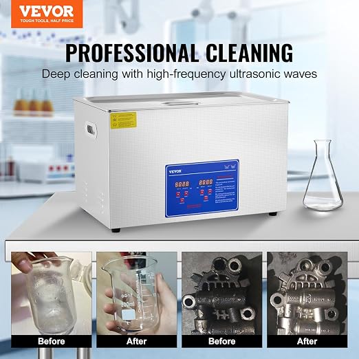 VEVOR Ultrasonic Cleaning Machine 30L 1200W | Commercial Sonic Cleaner, Heated, For Eyeglasses Rings Jewelry, Large Capacity
