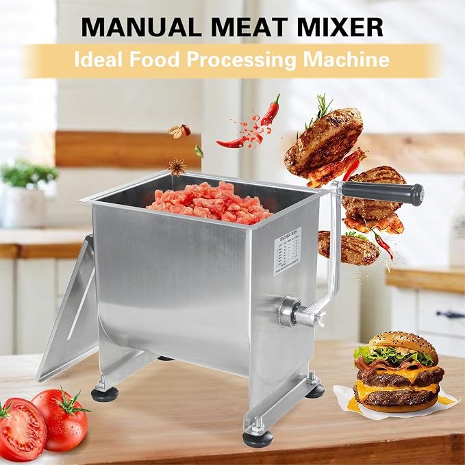 CLIVIA Meat Mixer, 15 Pound Meat Mixer for Sausage, 15lbs 7.5L Capacity Tank No Gear Box Sausage Mixer, Stainless Steel Food Processing Equipment, Hand Mixer with Lid for Meat, Sausage, Vegetable