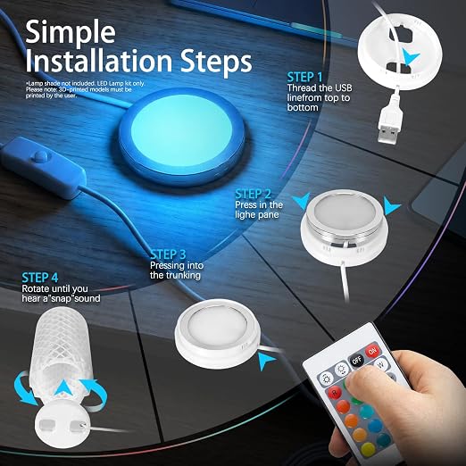 6 Pack RGB Remote Control LED Lamp Kit 001 for Bambu lab A1 mini/A1 MH001, Color Storage, Dimming, 5V USB Puck Light Set DIY Hardware Spare Parts for Makerwold 3D Printed Light Projects