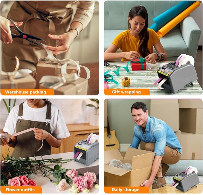 Upgraded Ceramic Roller Automatic Ribbon Cutting Machine, Automatic Tape Dispenser,Tape Width 6-60mm,Length 5-999mm Double-Sided Tape, Adhesive Cutter with Manual & Auto Ideal for Business & Home.