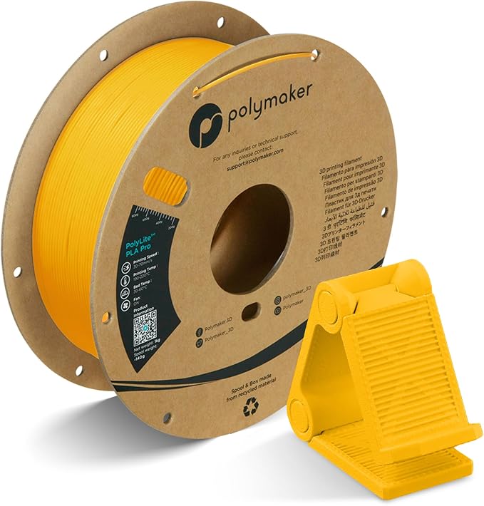 Polymaker PLA PRO Filament 1.75mm 1kg, Tough & High Rigidity Yellow 3D Printing Filament, PolyLite PLA PRO High Speed, Print with Most 3D Printers