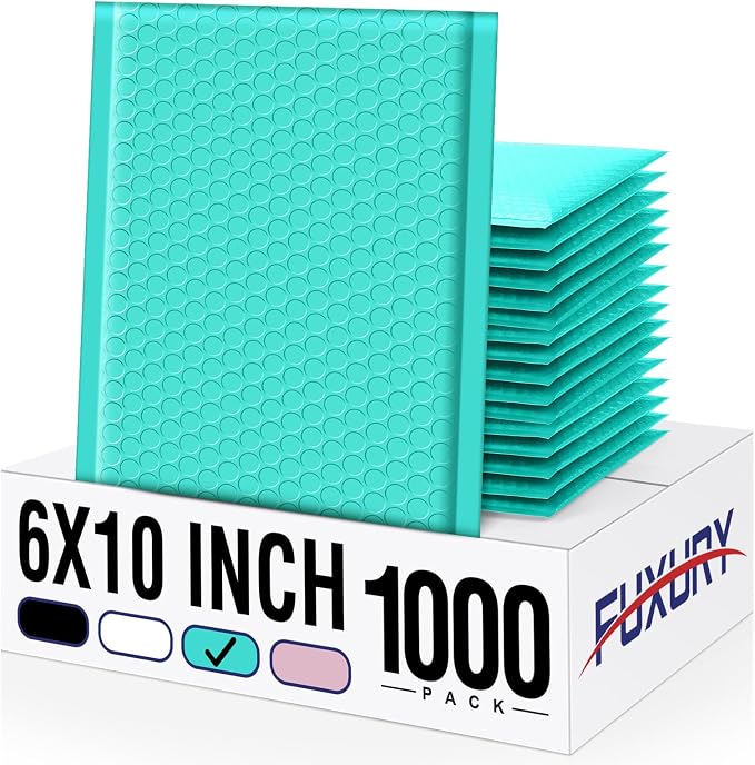 Fuxury Bubble Mailers 6x10" Teal Padded Envelopes 1000Pack Strong Adhesion Thick Padded Mailers for Small Business Mailing Small Items,Jewelry,Makeup