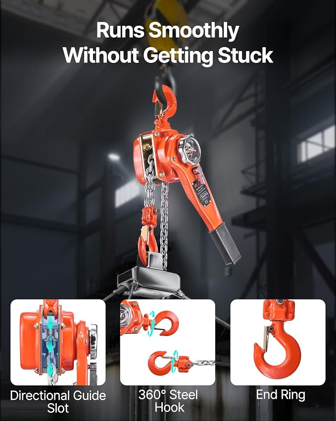 VEVOR Manual Lever Chain Hoist, 3/4T 1650LBS Capacity Heavy Duty Come Along, 20FT Lift G80 Alloy Steel Chain with Dual Pawl Mechanical Brake,360°Rotating Hooks, for Warehouse Construction Garage