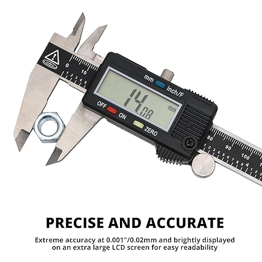 NEIKO 01407A Electronic Digital Caliper Measuring Tool, 0 to 152 Mm, Stainless Steel Construction with Large LCD Screen, Quick Change Button for Inch Fraction Millimeter Conversions, 1 Count