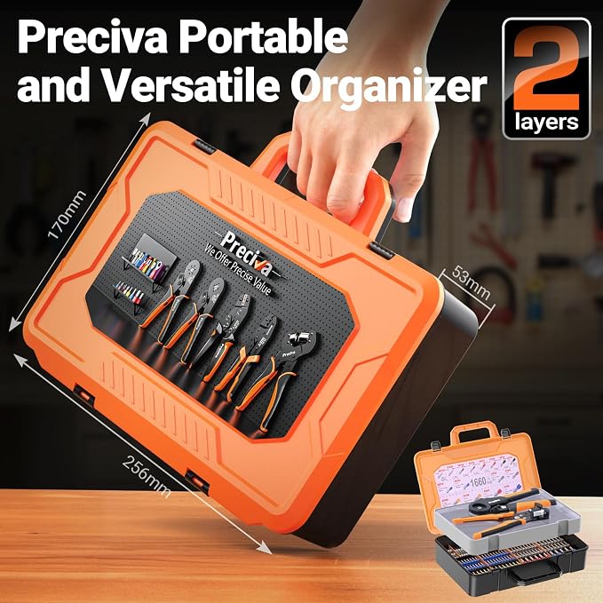 Preciva Ferrule Crimping Tool Kit with Wire Stripper, Hexagonal Ferrule Crimper AWG 28-5（0.08-16mm²） Self-Adjustable Ratchet Ferrule Terminals Crimping Tool with 1660Pcs Ferrules Connectors