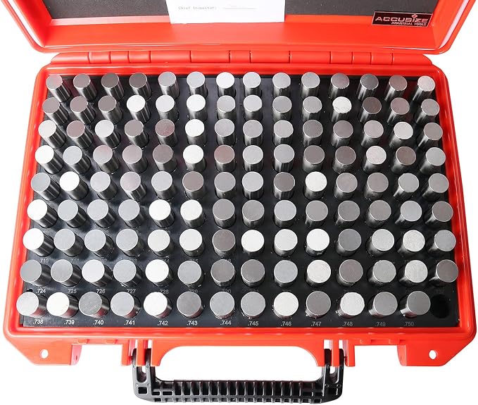 Accusize Industrial Tools Steel Pin Gauge Set, 0.626"-0.750", P4(+) | 125 Pc, Class ZZ, Plus Tolerance, 2" OAL, Steel, Electro-Etched Sizes