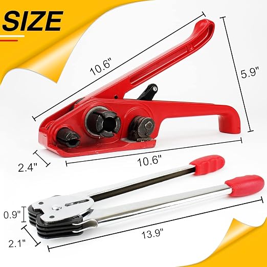 Heavy Duty Pallet Packaging Strapping Tool,Banding Strapping Kit, Strapping Tensioner Tool, Sealing Tool, 1/2" x 320’Polyester (PET) Strapping Roll, 100 pcs Open Metal Clips for Packing