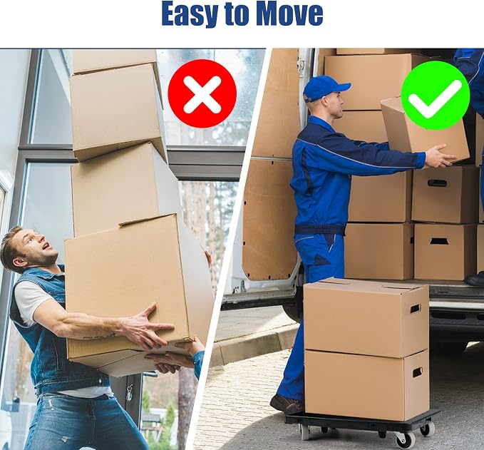 Furniture Movers with Wheels, Portable Moving Rollers Leg Dolly for Heavy Furniture, 4-Wheel Small Flat Dolly, 440 Lbs Capacity, 2-Pack, Black