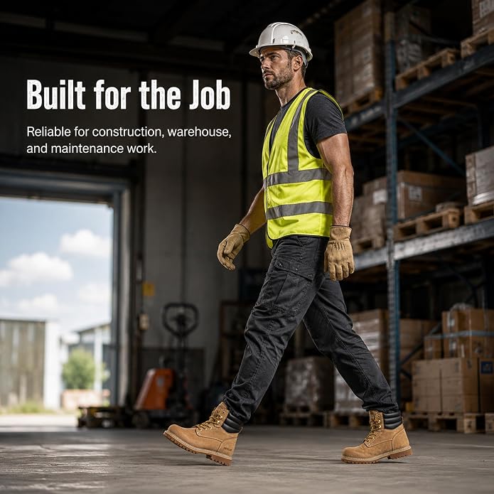 Men's 6" Leather Steel Toe Work Boots for Men, Oil/Slip Resistant Rubber Sole, Men's Safety Construction Boots. 84710