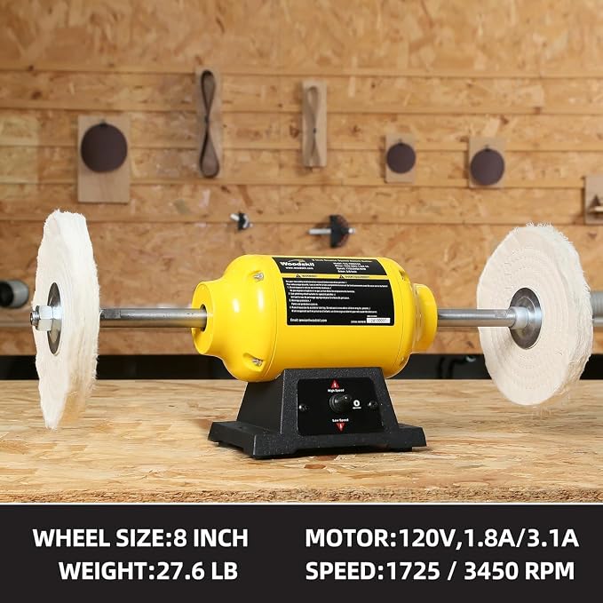 Dual Speed Bench Buffer Polisher 1.8/3.1A, 8 inch Jewelry Buffer Polisher Machine, 1725/3450 RPM Power Bench Polisher with 2 cotton Wheels for Jewelry, Metal, Wood, Jade, Knife, Plastic