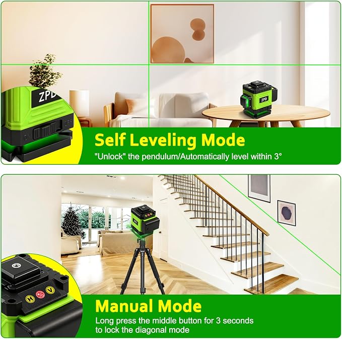 Laser Level - 360 Laser Level Self Leveling Green Lazer Leveler 360 Self Leveling for Construction, Tile, Home Renovation, Picture Hanging, green 2D laser level
