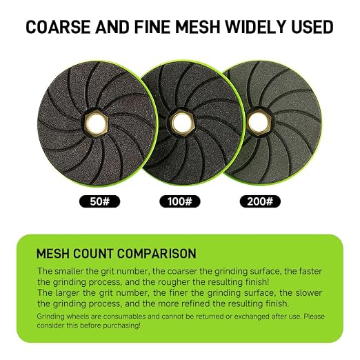 LOZLIN Diamond Polishing Pads, 3 Pack 4 Inch, for Tile, Marble and Granite, Chamfering, Edge Shaping, 50/100/200 Grit, Angle Grinder