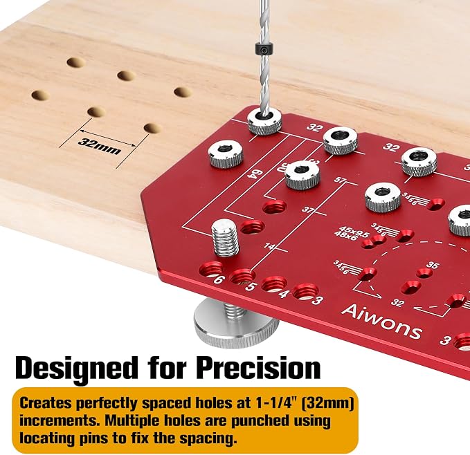 Shelf Pin Jig and Hinge Jig 2-in-1 - Aluminum Alloy Cabinet Hole Drilling Template For Woodworking - Shelf Pin Drilling Jig with 1/4" and 5mm Drill Bits - Concealed Hinge Jig for Cabinet Doors