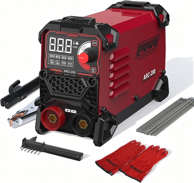 200Amp 110V Stick Welder，ARC/Lift TIG 2-in-1 Welder，Super MINI Portable Welding Machine，Synergic Control IGBT Inverter with Hot Start/VRD/Anti-Stick/ARC Force with 20PCS Rods and Gloves（RED）