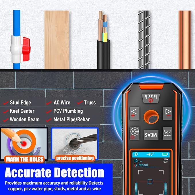 Stud Finder Wall- 3 in 1 Finder Wall Scanner for Testing Behind Walls Wood AC Wire Metal Studs Joist Pipe with Upgraded Smart sensors, high-Definition LCD Display and Audible Alarms. (NF-513).