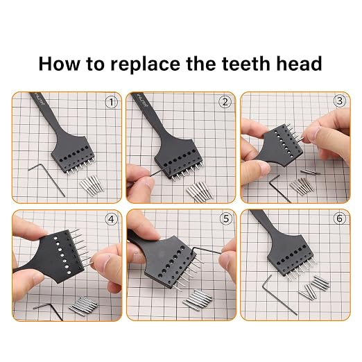 WUTA Leather Stitching Punch, 3nd Removable Round Hole Pricking Irons, Professional Working Hole Punch Tool Set for DIY Leather Craft（3.85mm- 2+4+8 Hole）
