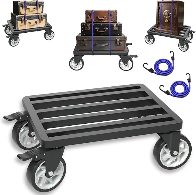 Heavy-Duty Stainless Steel Furniture Dolly, 18'' x 14'' Furniture Mover with 1200LB Capacity, 5'' Swivel Casters & Tie-Down Straps for Secure Transport